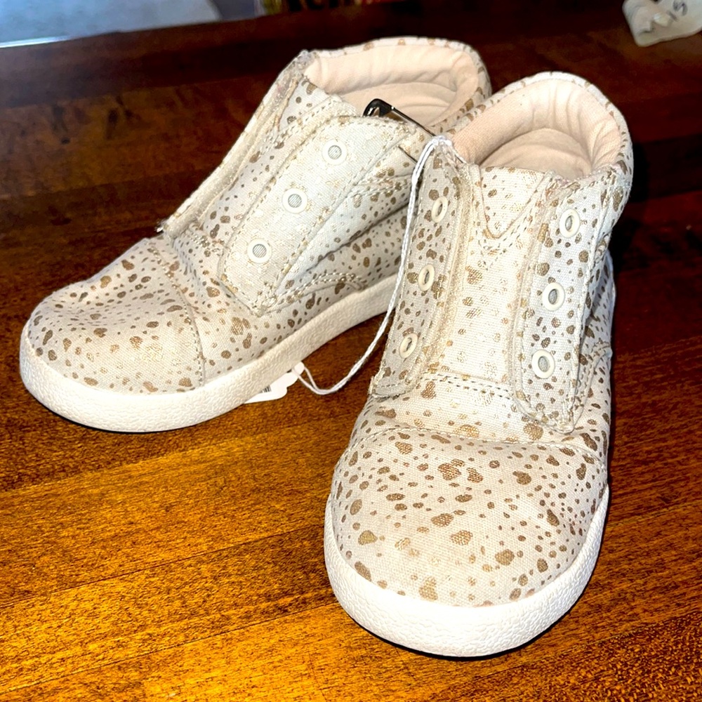 Toms toddler girl rose gold leopard print booties